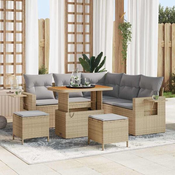 vidaXL Tuinbankenset met kussen 9 pcs Beige en Licht Grijs poly rattan