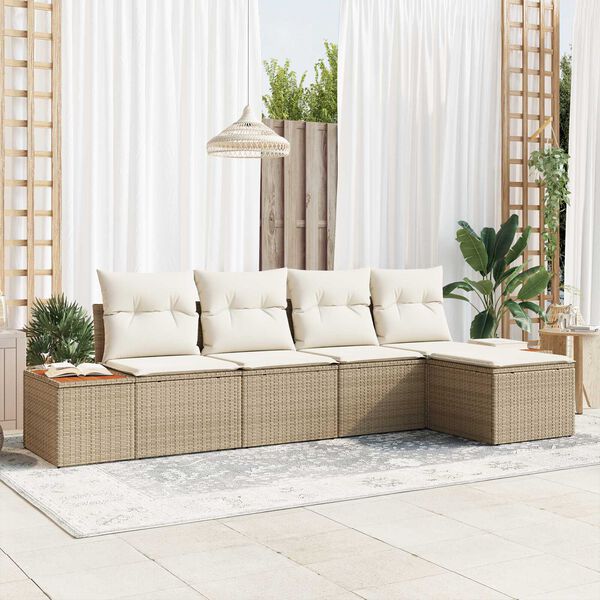 vidaXL Tuin Sofa Set met kussen 5 pcs Beige en Cr&egrave;me Poly Rattan