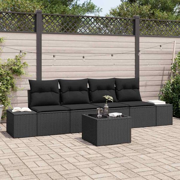 vidaXL Tuin Sofa Set met kussen met opslag 5 pcs Zwart poly rattan