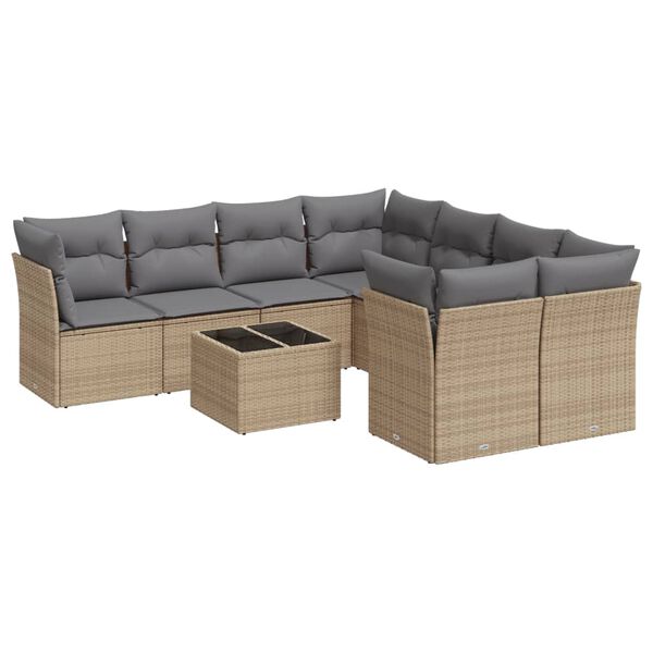 vidaXL 9-delige Loungeset met kussens poly rattan beige