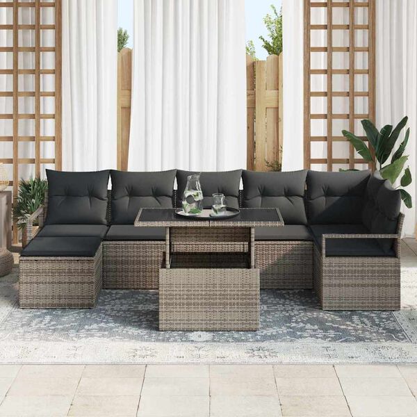 vidaXL Tuin Sofa Set met opslag 8 pcs Grijs Poly riet