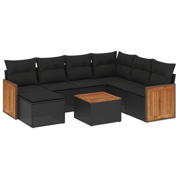 vidaXL 8-delige Loungeset met kussens poly rattan zwart