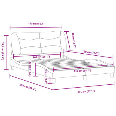 vidaXL Bedframe met hoofdeind kunstleer zwart 140x190 cm