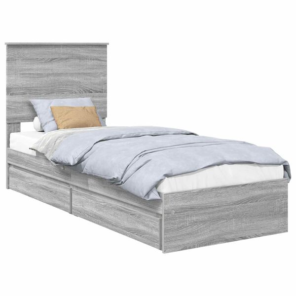 vidaXL Opslag bed met hoofdeinde Grijs Sonoma 75 x 190 cm Bewerkt hout