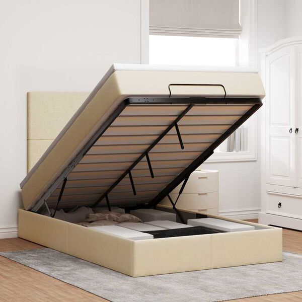 vidaXL Ottoman bed met matras en LED's 120x190cm stof cr&egrave;mekleurig