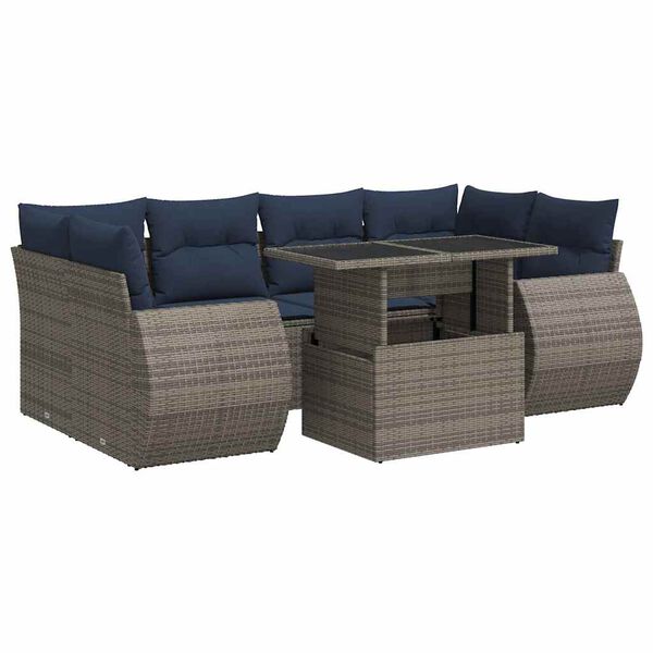vidaXL 7-delige Loungeset met kussens poly rattan acacia grijs