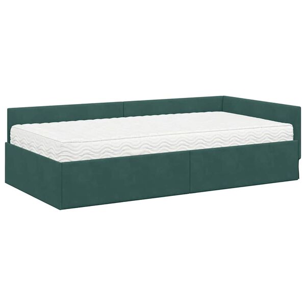vidaXL Hoekbedframe met Matras Anders 2 pcs Groen Fluweel