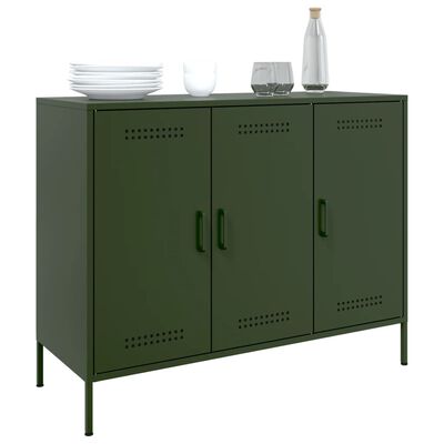 vidaXL Dressoir 100,5x39x79 cm koudgewalst staal olijfgroen