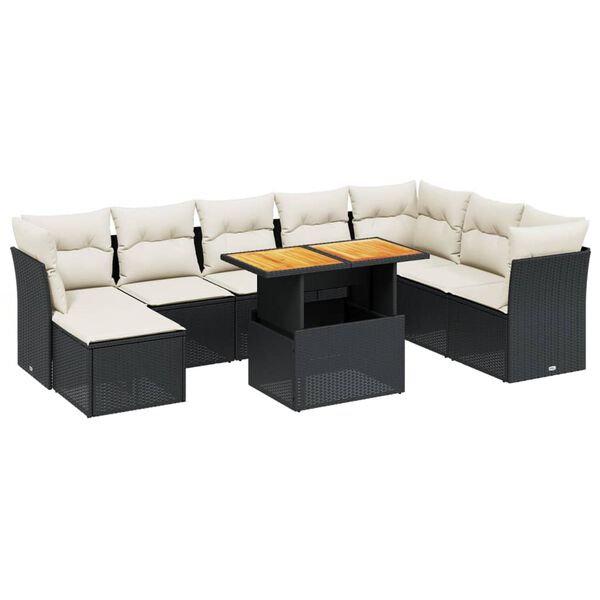 vidaXL 9-delige Loungeset met kussens poly rattan zwart