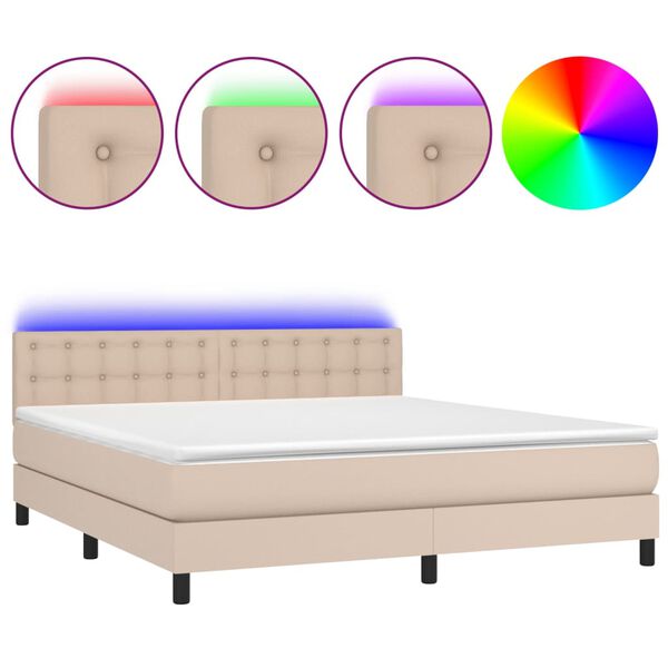vidaXL Boxspring met matras en LED kunstleer cappuccinokleur 160x200cm