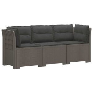 vidaXL 3-zits tuinbank met kussens in rattanlook PP Lichtgrijs