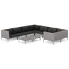 vidaXL 9-delige Loungeset met kussens poly rattan donkergrijs