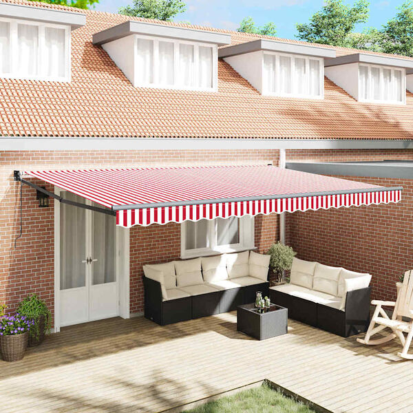 vidaXL Inklapbaar Zonnescherm Rood en Wit 500 &times; 300 cm Stof en Metaal