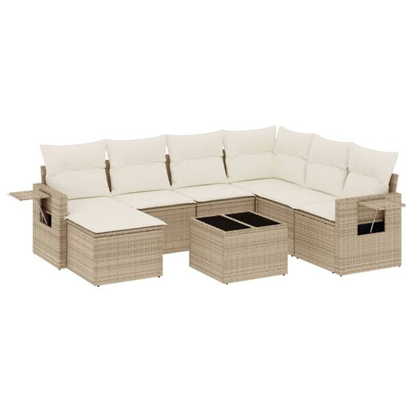 vidaXL 8-delige Loungeset met kussens poly rattan beige
