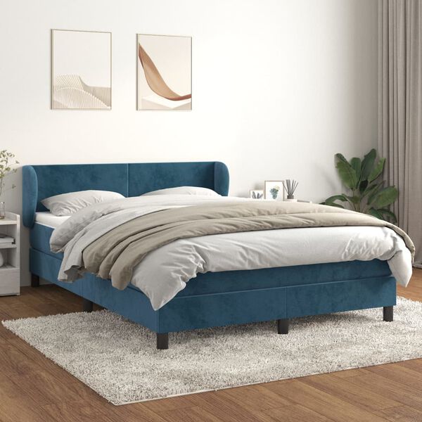 vidaXL Boxspring met matras fluweel donkerblauw 140x200 cm