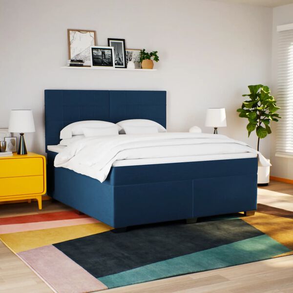 vidaXL Boxspring met matras stof blauw 180x200 cm