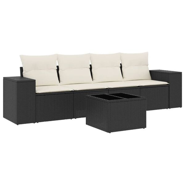 vidaXL 5-delige Loungeset met kussens poly rattan zwart