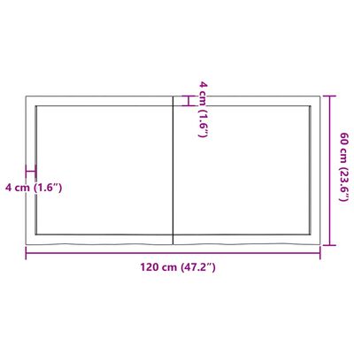 vidaXL Wastafelblad 120x60x(2-4) cm onbehandeld massief hout