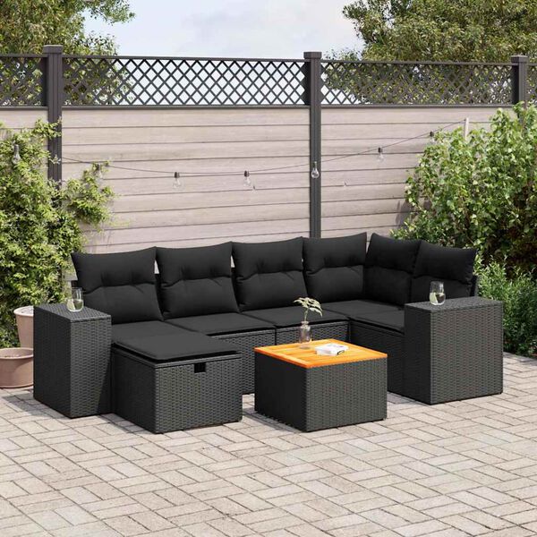 vidaXL 7-delige Loungeset met kussens poly rattan zwart
