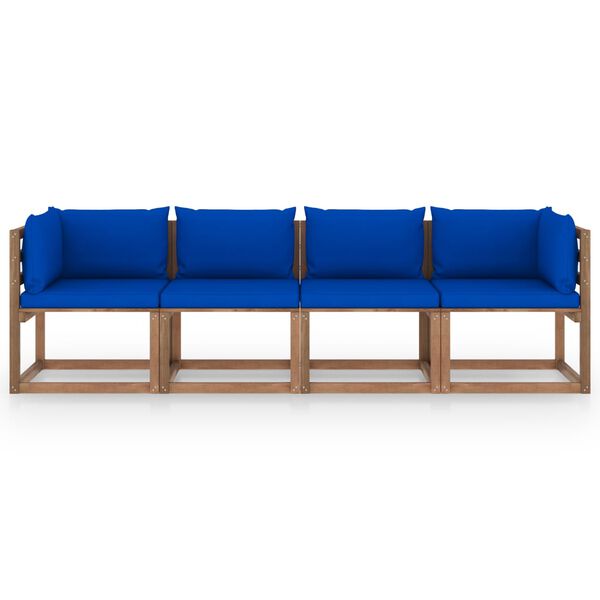 vidaXL Tuinbank 4-zits pallet met kussens ge&iuml;mpregneerd grenenhout