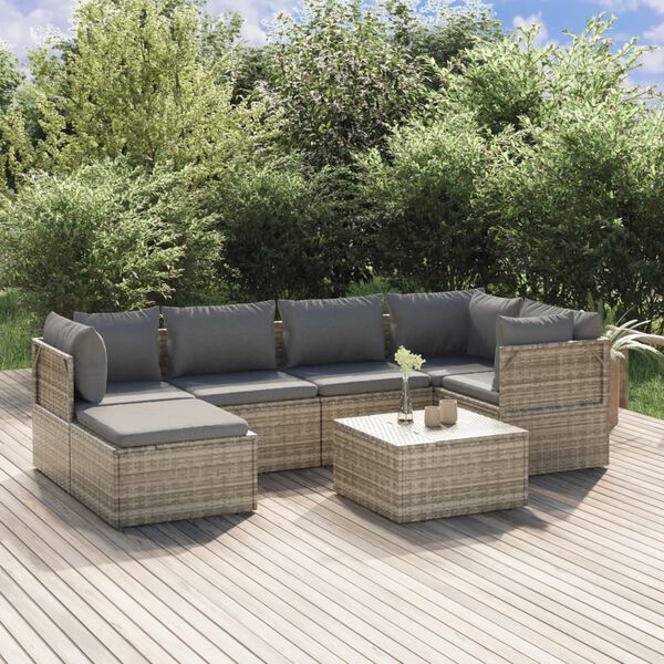 vidaXL 7-delige Loungeset met kussens poly rattan grijs