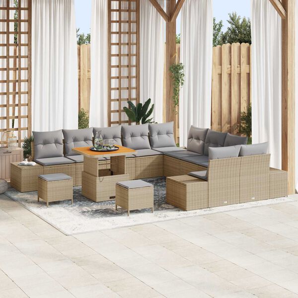 vidaXL Tuinbankenset met kussen 13 pcs Beige poly rattan