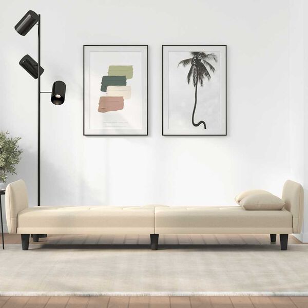 vidaXL Slaapbank met bekerhouders stof cr&egrave;mekleurig