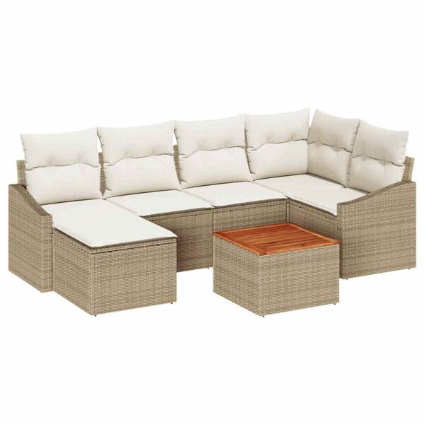 vidaXL Tuinbankenset met kussen 7 pcs Beige poly rattan