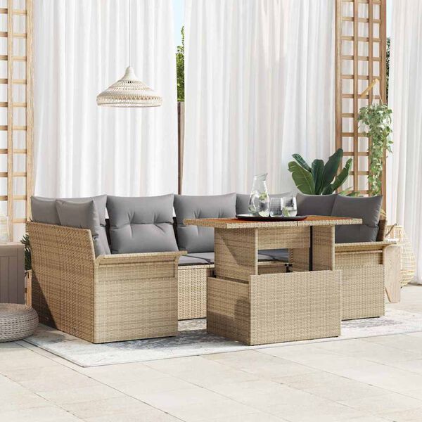 vidaXL Tuin Sofa Set met opslag 7 pcs Beige Poly riet