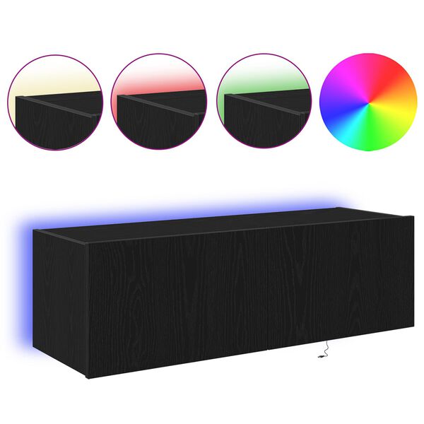 vidaXL TV Wandkast 2 pcs Zwart Eiken 100 x 35 x 31 cm Bewerkt hout