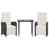 vidaXL 3-delige Bistroset met kussens poly rattan zwart