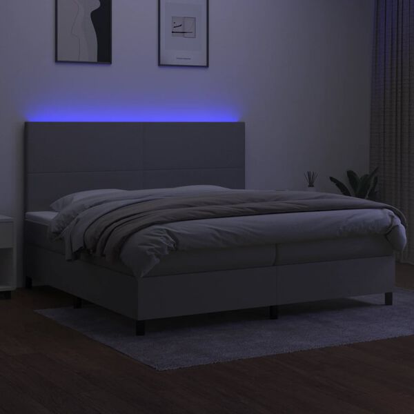 vidaXL Boxspring met matras en LED stof lichtgrijs 200x200 cm