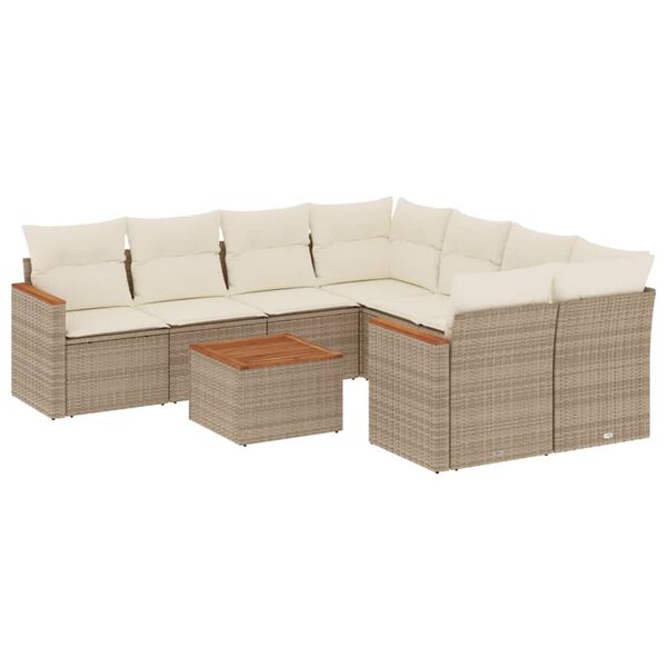 vidaXL 9-delige Loungeset met kussens poly rattan beige