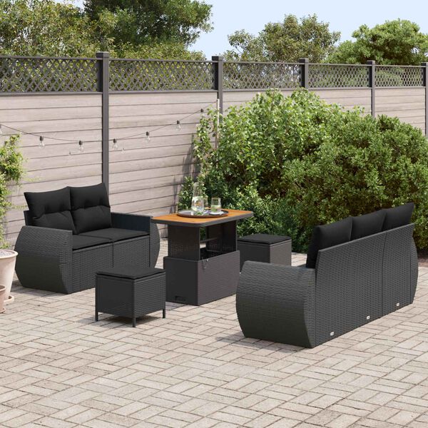 vidaXL Tuinbankenset 8 pcs Zwart poly rattan