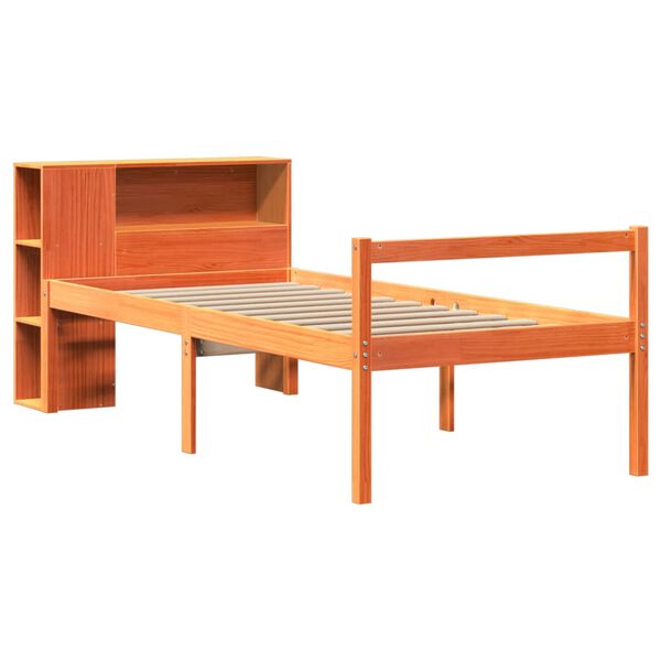 vidaXL Bed met boekenkast zonder matras massief hout wasbruin 75x190cm