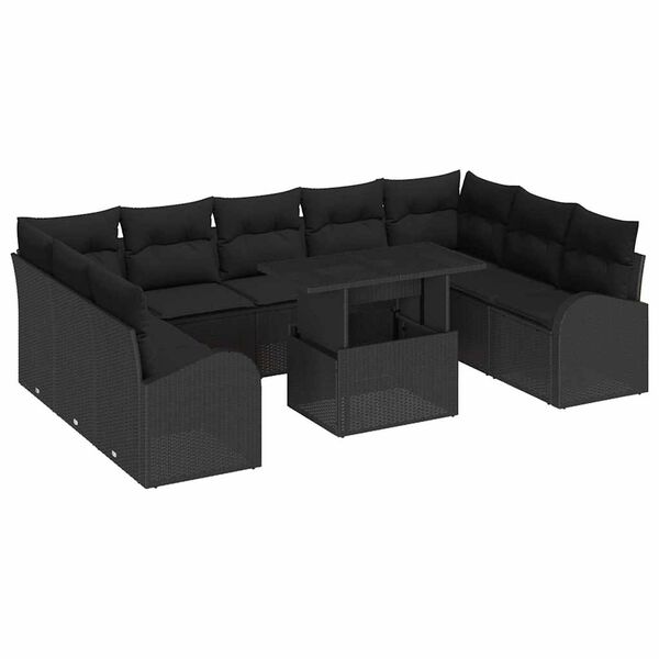 vidaXL Tuin Sofa Set met kussen met opslag 10 pcs Zwart Poly riet