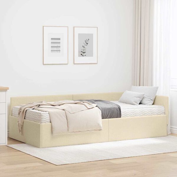 vidaXL Hoekbedframe met Matras Anders met hoofdeinde 2 pcs Cr&egrave;me Stof