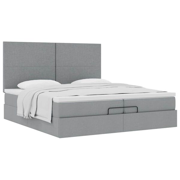 vidaXL Ottoman bed met matrassen 200x200cm stof lichtgrijs