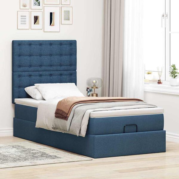 vidaXL Bed poef met matras en LED's 90x200 cm stof blauw