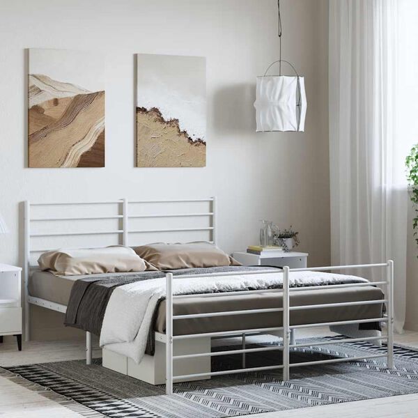 vidaXL Bedframe met hoofd- en voeteneinde metaal wit 135x190 cm