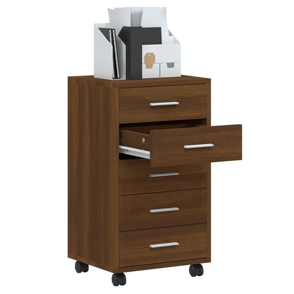 vidaXL Ladekast met wieltjes bewerkt hout bruineiken