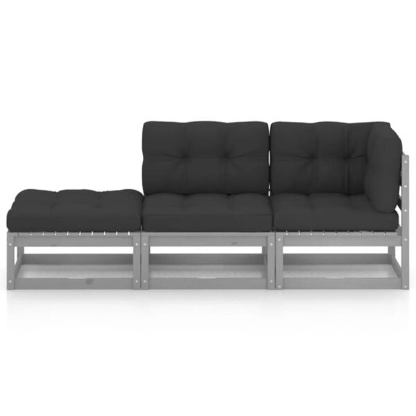 vidaXL 3-delige Loungeset met kussens massief grenenhout