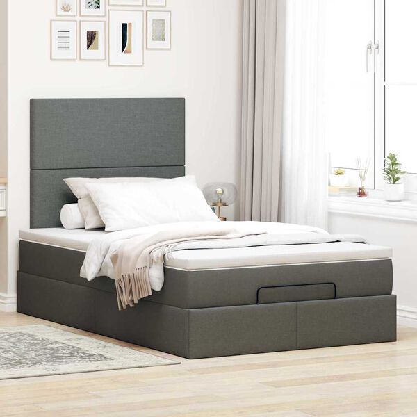 vidaXL Ottoman bed met matras 120x200cm stof donkergrijs