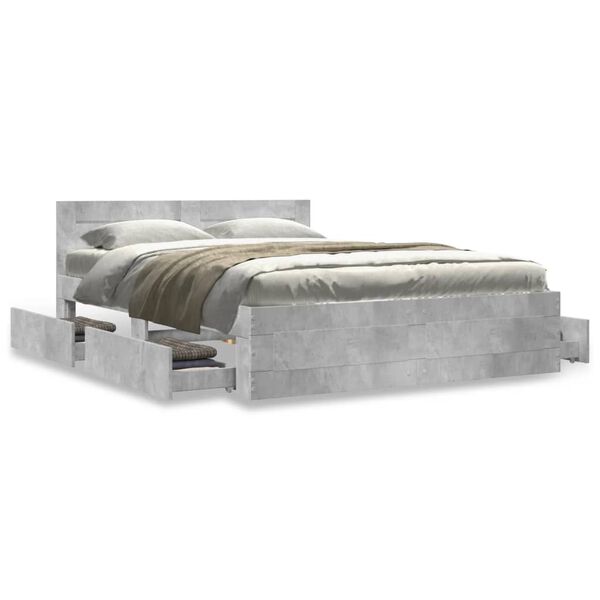 vidaXL Bedframe met hoofdeinde bewerkt hout betongrijs 135x190 cm