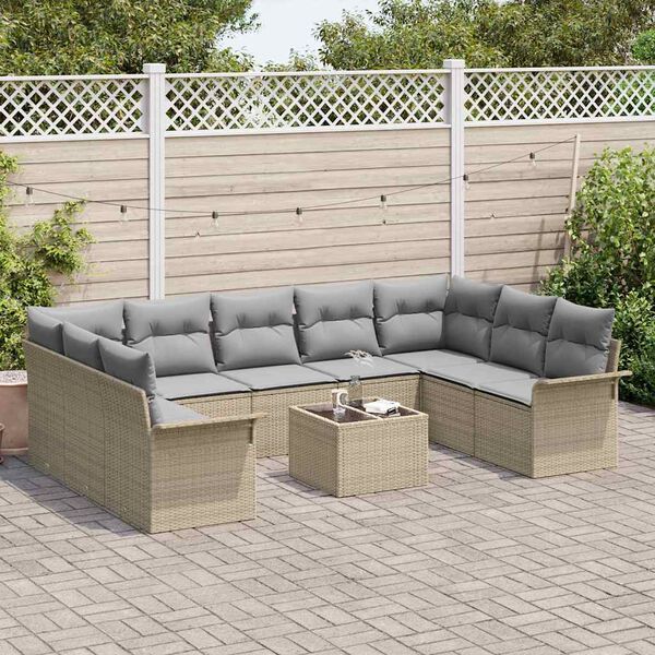 vidaXL Tuin Sofa Set met kussen 10 pcs Beige poly rattan
