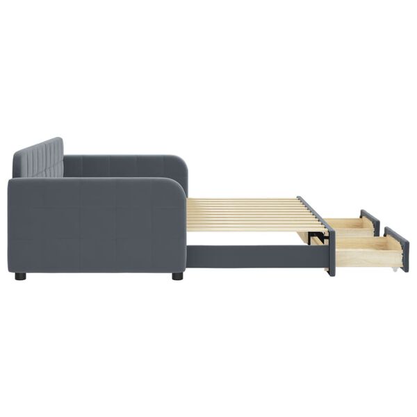 vidaXL Slaapbank onderschuifbed en lades 90x200 cm fluweel donkergrijs