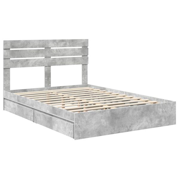 vidaXL Opslag bed met hoofdeinde Beton Grijs 150 x 200 cm Bewerkt hout