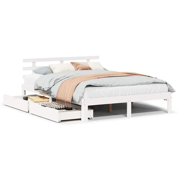 vidaXL Bedframe met lades massief grenenhout wit 150x200 cm
