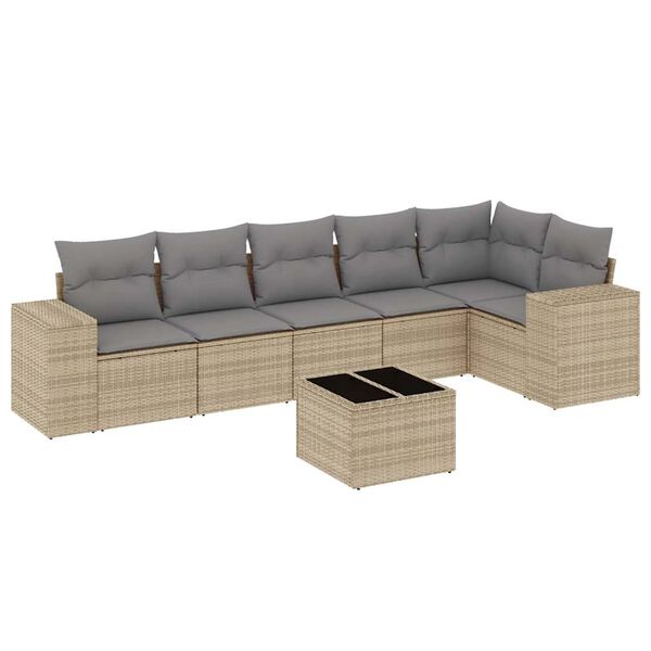 vidaXL 7-delige Loungeset met kussens poly rattan beige