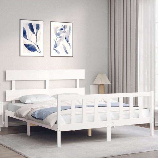 vidaXL Bedframe zonder matras massief grenenhout wit 160x200 cm